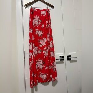 FAVLUX Red Floral Wrap Maxi Skirt